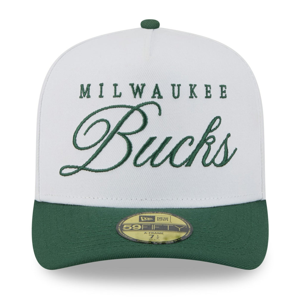 White/Hunter Green Milwaukee Bucks 2025 NBA Draft A-Frame 59FIFTY Fitted Hat | NBA