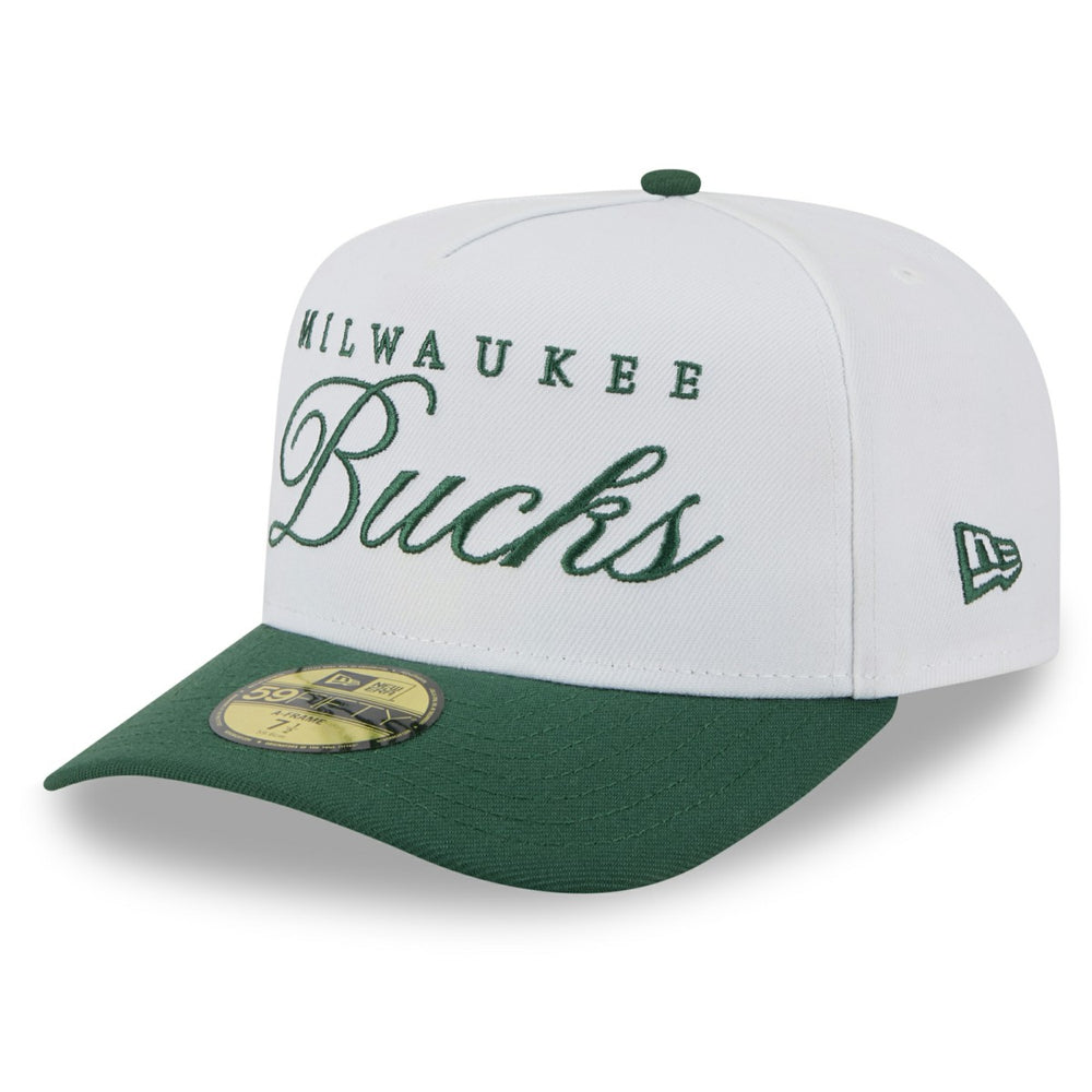White/Hunter Green Milwaukee Bucks 2025 NBA Draft A-Frame 59FIFTY Fitted Hat | NBA