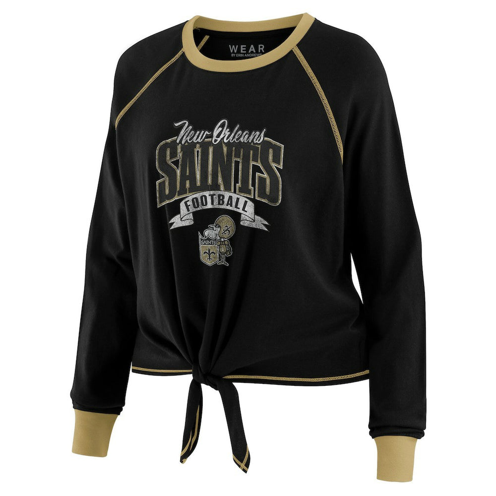 New Orleans Saints WEAR by Erin Andrews Women's Plus Size Tie-Front Long Sleeve Top | NFL Sale