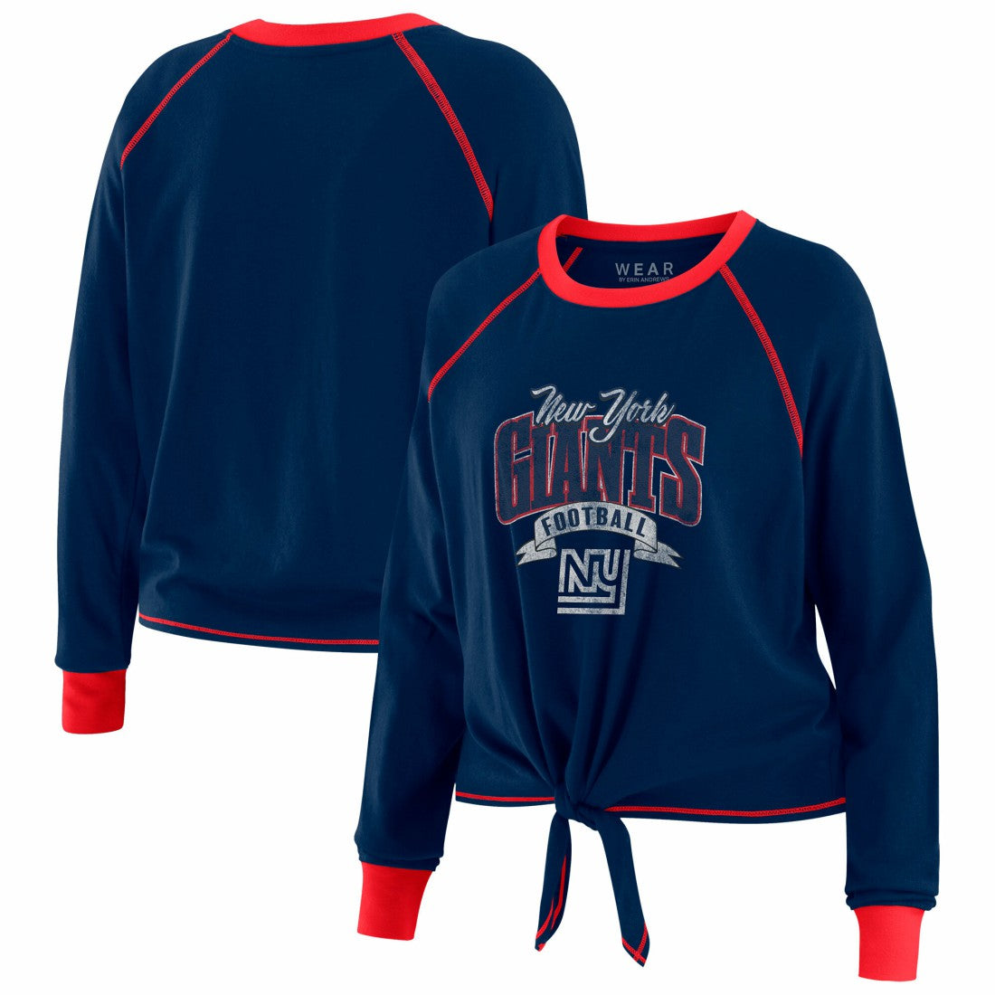 New York Giants WEAR by Erin Andrews Women's Plus Size Tie-Front Long Sleeve Top | NFL Online
