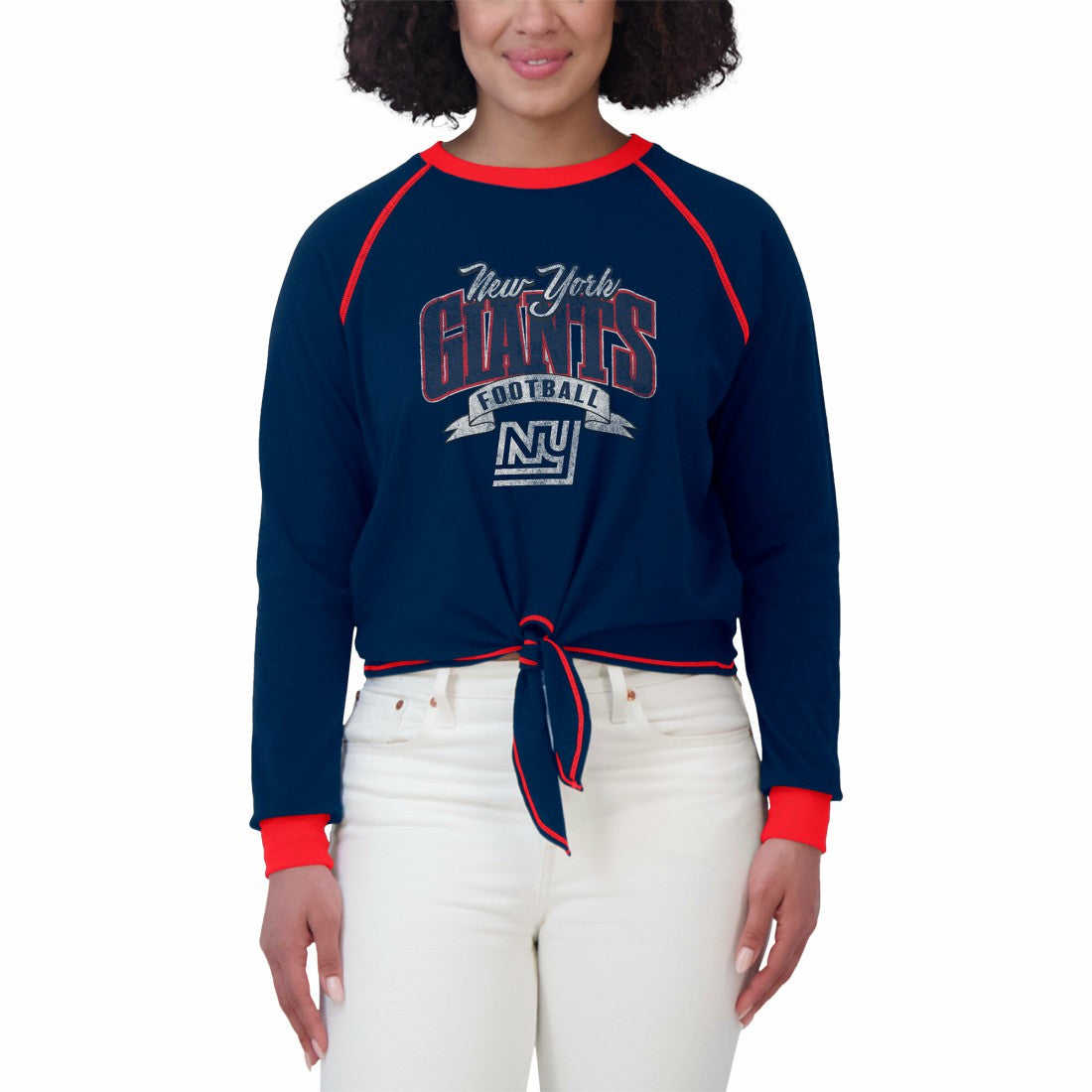New York Giants WEAR by Erin Andrews Women's Plus Size Tie-Front Long Sleeve Top | NFL Online