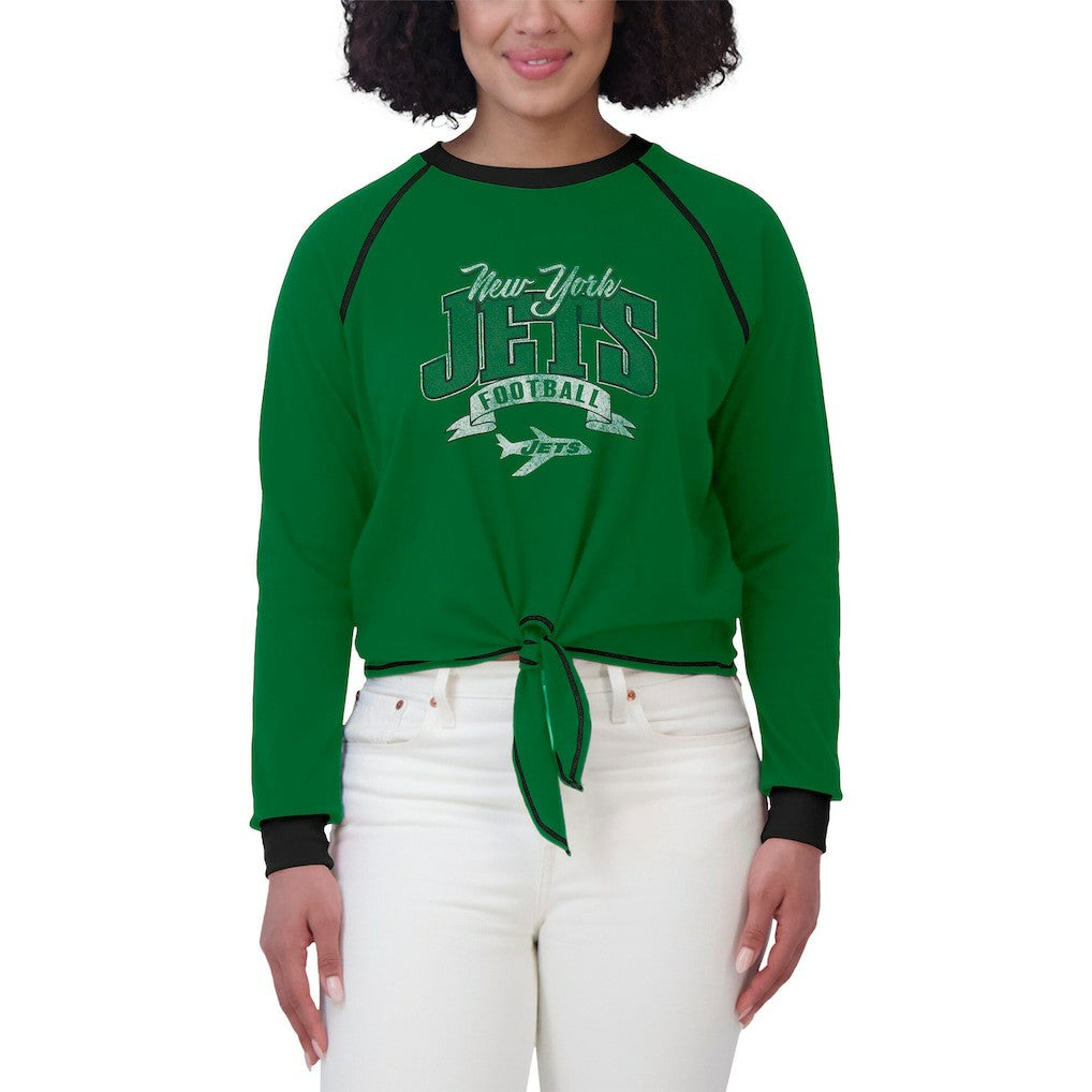 New York Jets WEAR by Erin Andrews Women's Plus Size Tie-Front Long Sleeve Top | NFL US