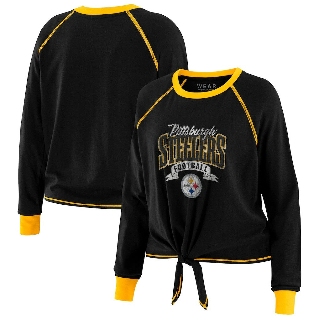 Pittsburgh Steelers WEAR by Erin Andrews Women's Plus Size Tie-Front Long Sleeve Top | NFL Near me