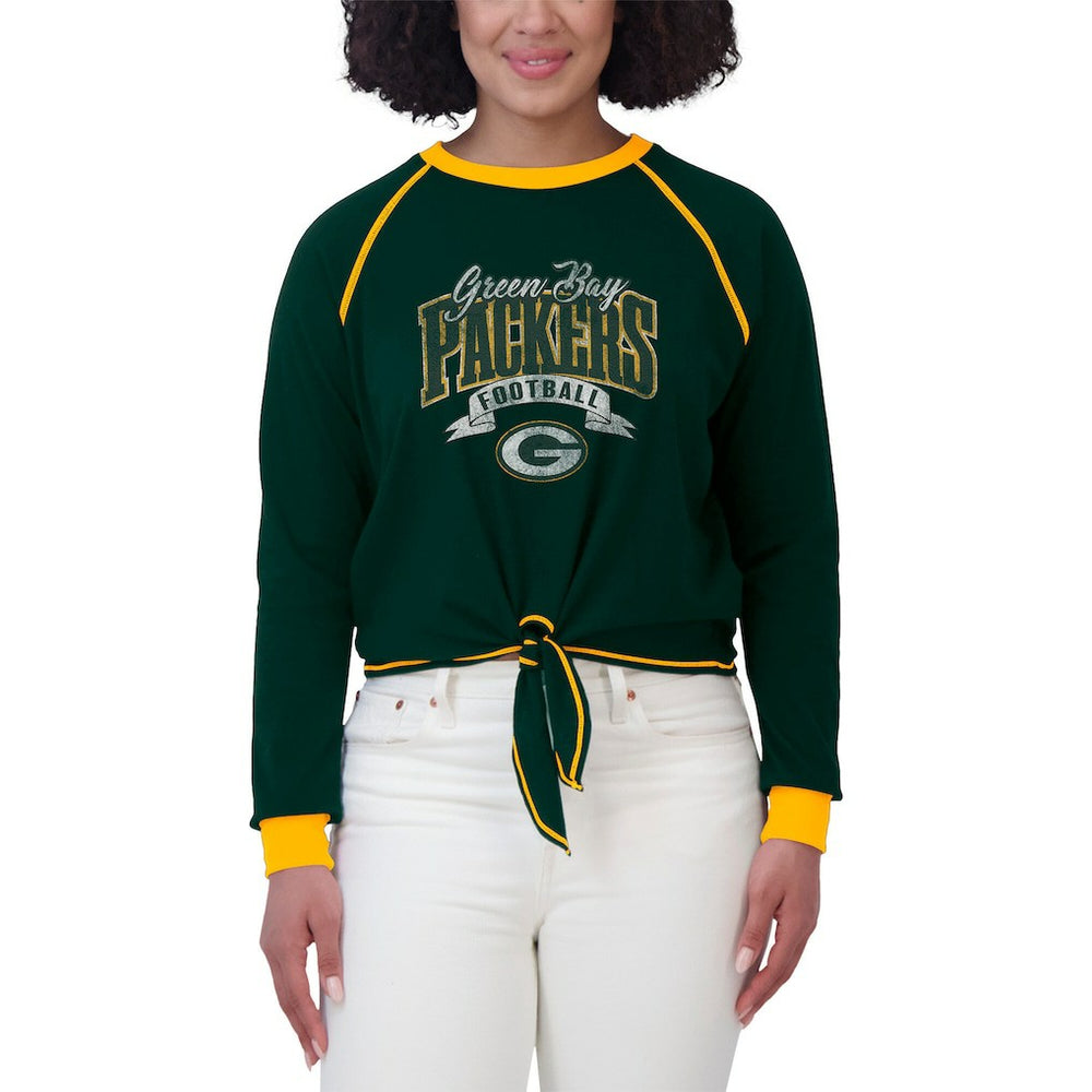 Green Bay Packers WEAR by Erin Andrews Women's Plus Size Tie-Front Long Sleeve Top | NFL On sale