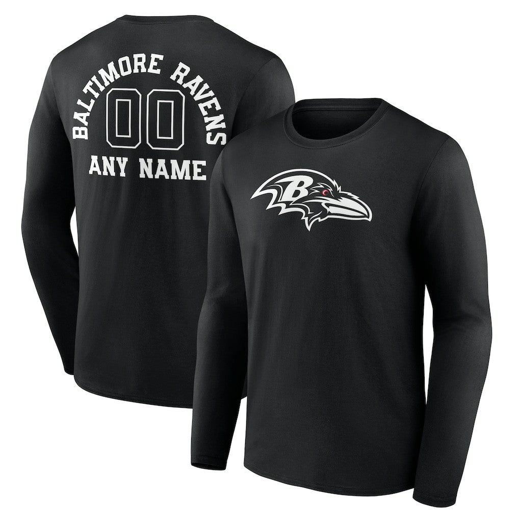 Baltimore Ravens Personalized Name & Number Monochrome Long Sleeve T-Shirt | NFL Outlet