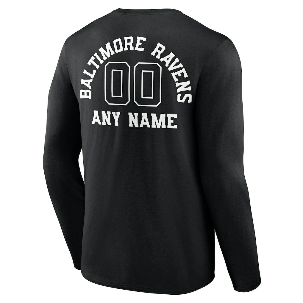 Baltimore Ravens Personalized Name & Number Monochrome Long Sleeve T-Shirt | NFL Outlet