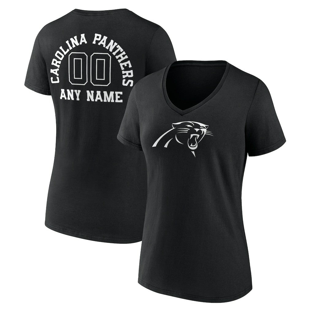 Carolina Panthers Women's Personalized Name & Number Monochrome V-Neck T-Shirt | NFL Hot