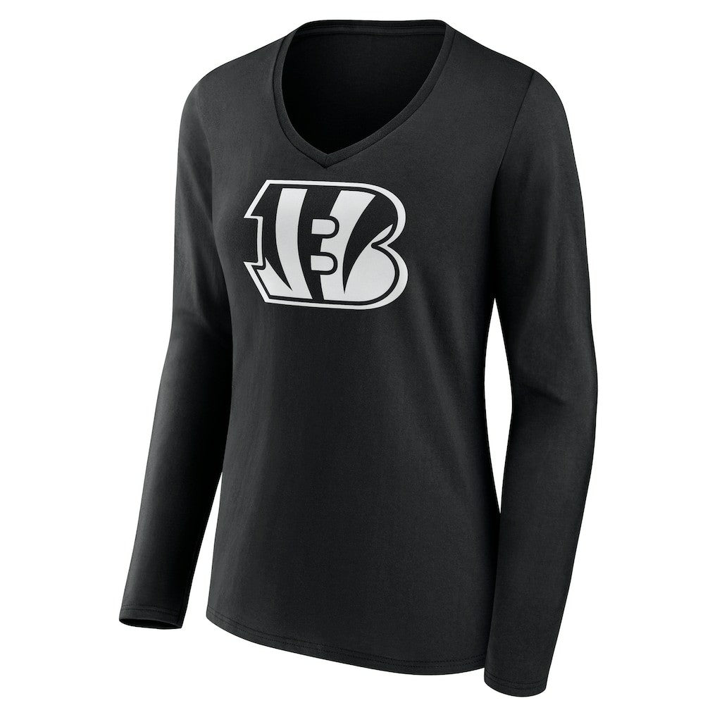 Cincinnati Bengals Women's Personalized Name & Number Monochrome Long Sleeve V-Neck T-Shirt | NFL Discount