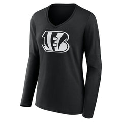 Cincinnati Bengals Women's Personalized Name & Number Monochrome Long Sleeve V-Neck T-Shirt | NFL Discount