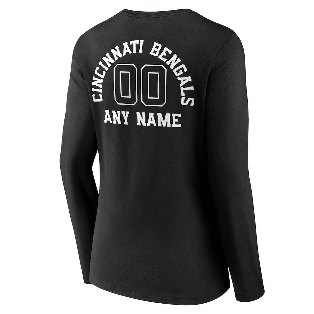 Cincinnati Bengals Women's Personalized Name & Number Monochrome Long Sleeve V-Neck T-Shirt | NFL Discount