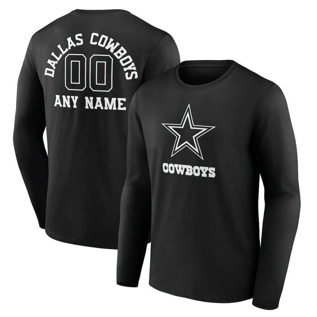 Dallas Cowboys Personalized Name & Number Monochrome Long Sleeve T-Shirt | NFL Sale