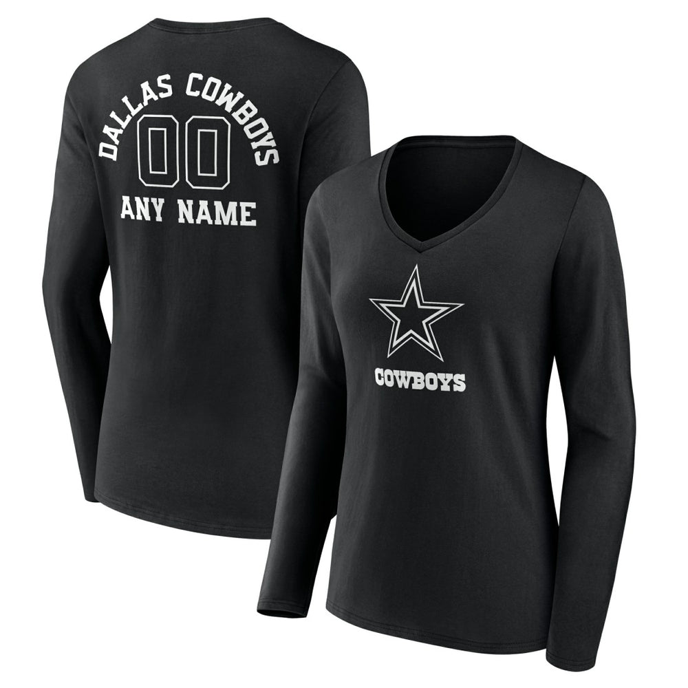Dallas Cowboys Women's Personalized Name & Number Monochrome Long Sleeve V-Neck T-Shirt | NFL Online