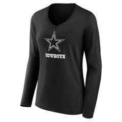 Dallas Cowboys Women's Personalized Name & Number Monochrome Long Sleeve V-Neck T-Shirt | NFL Online