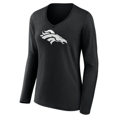 Denver Broncos Women's Personalized Name & Number Monochrome Long Sleeve V-Neck T-Shirt | NFL Sale