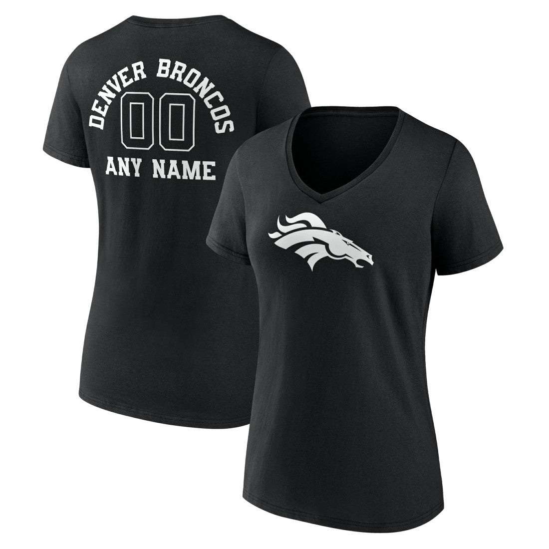 Denver Broncos Women's Personalized Name & Number Monochrome V-Neck T-Shirt | NFL Sale