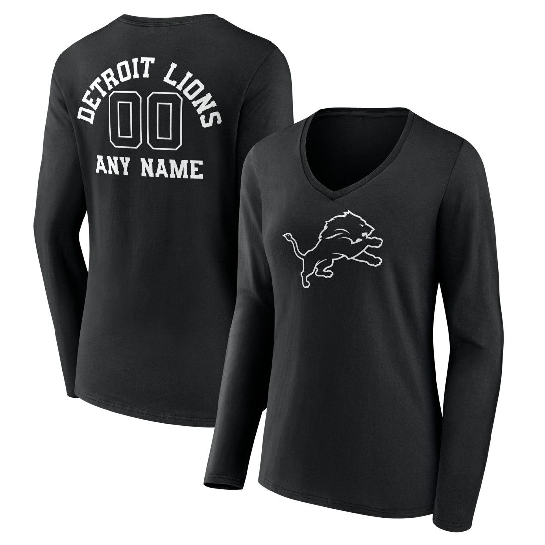 Detroit Lions Women's Personalized Name & Number Monochrome Long Sleeve V-Neck T-Shirt | NFL Hot