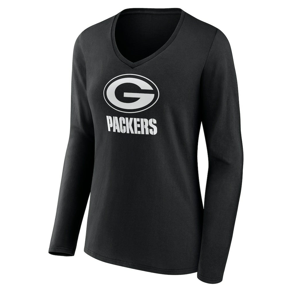 Green Bay Packers Women's Personalized Name & Number Monochrome Long Sleeve V-Neck T-Shirt | NFL Outlet