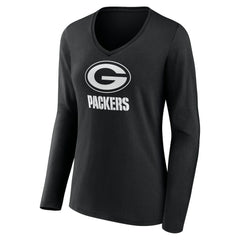 Green Bay Packers Women's Personalized Name & Number Monochrome Long Sleeve V-Neck T-Shirt | NFL Outlet