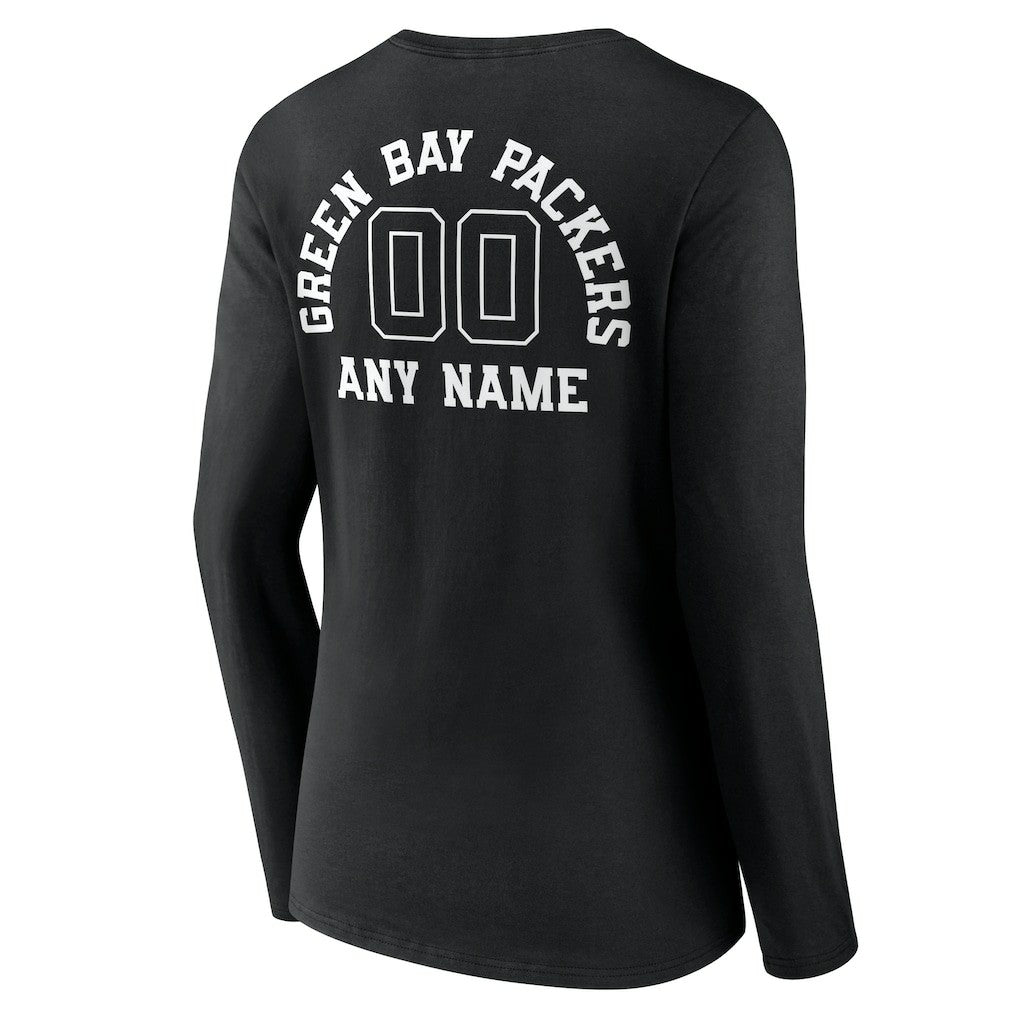 Green Bay Packers Women's Personalized Name & Number Monochrome Long Sleeve V-Neck T-Shirt | NFL Outlet