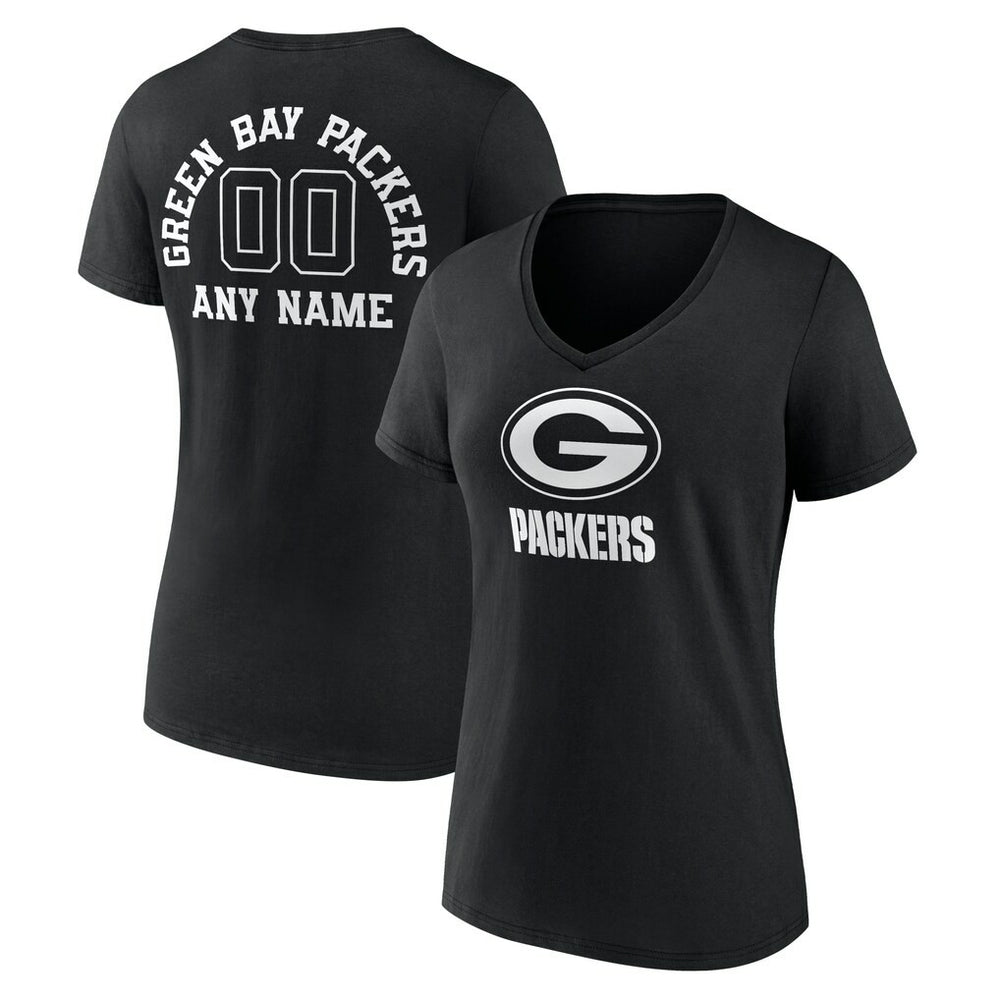 Green Bay Packers Women's Personalized Name & Number Monochrome V-Neck T-Shirt | NFL Online