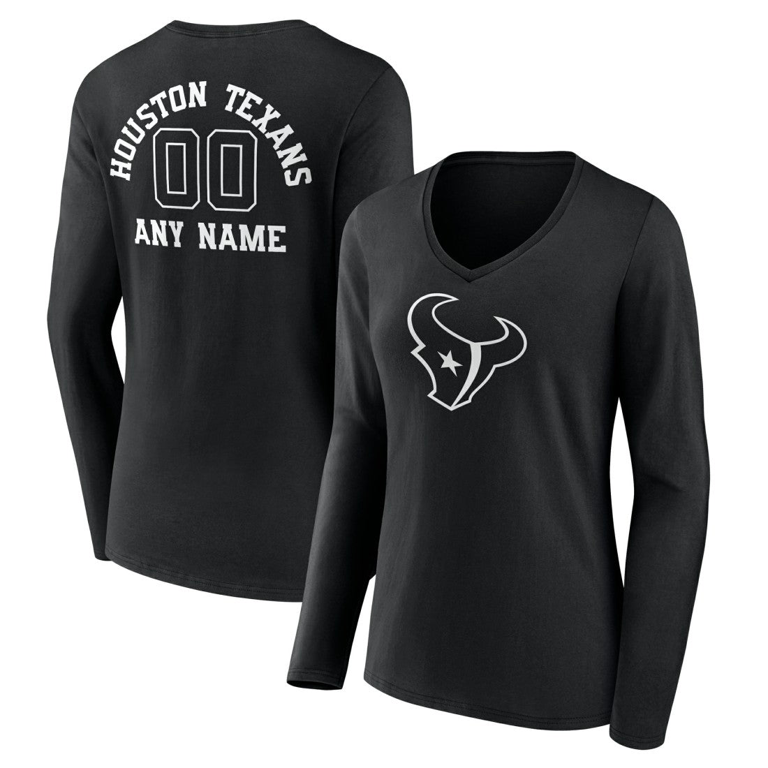 Houston Texans Women's Personalized Name & Number Monochrome Long Sleeve V-Neck T-Shirt | NFL On sale