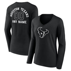 Houston Texans Women's Personalized Name & Number Monochrome Long Sleeve V-Neck T-Shirt | NFL On sale