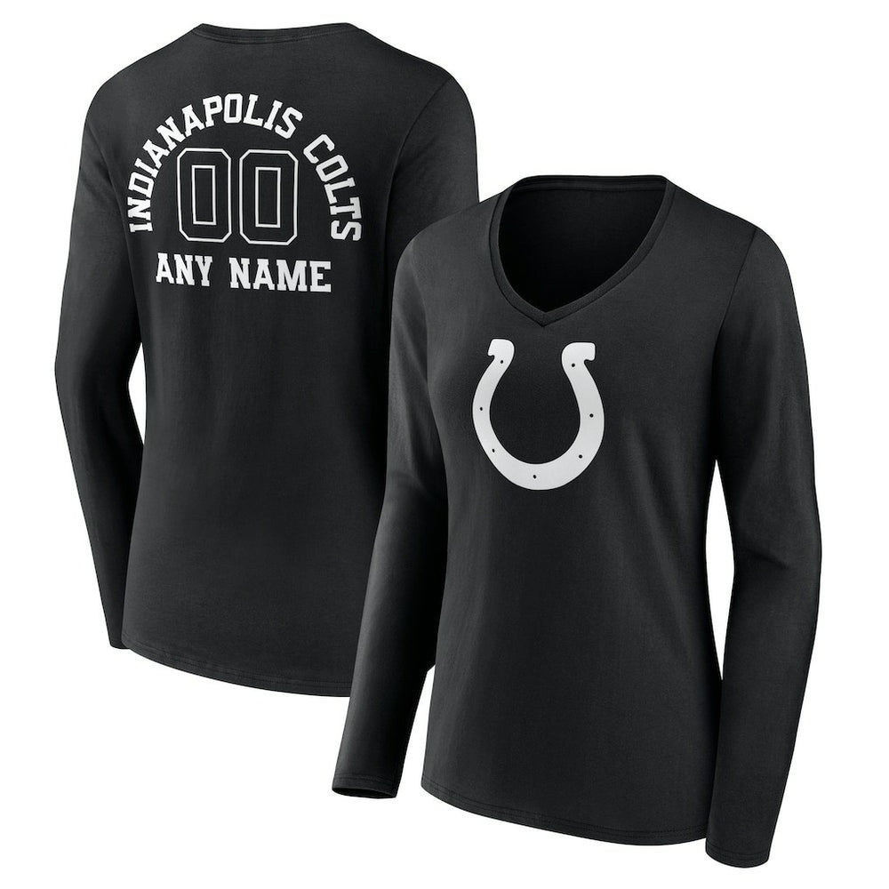 Indianapolis Colts Women's Personalized Name & Number Monochrome Long Sleeve V-Neck T-Shirt | NFL Discount