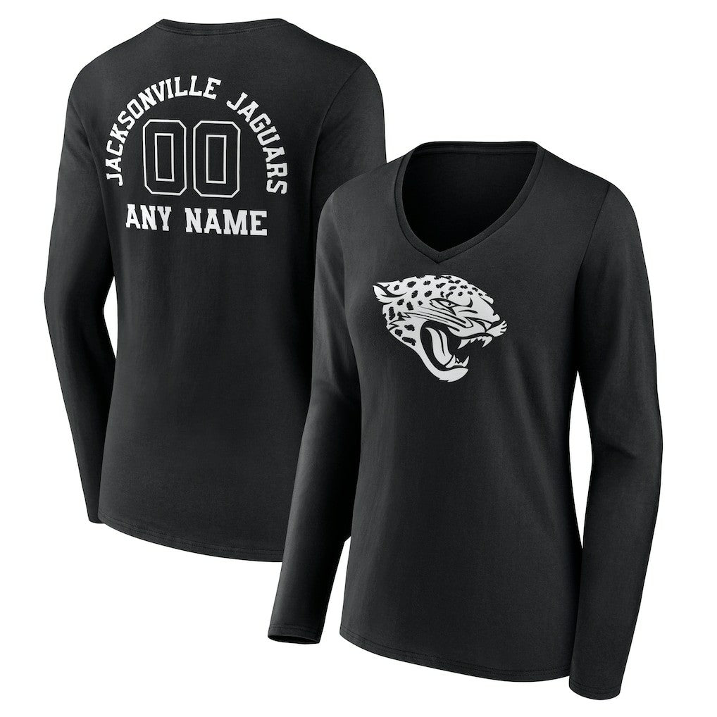 Jacksonville Jaguars Women's Personalized Name & Number Monochrome Long Sleeve V-Neck T-Shirt | NFL Discount