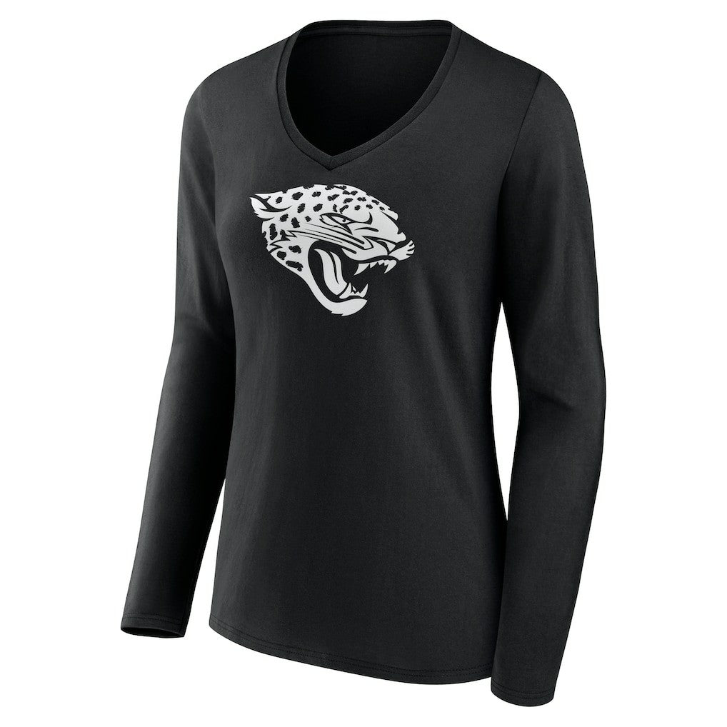 Jacksonville Jaguars Women's Personalized Name & Number Monochrome Long Sleeve V-Neck T-Shirt | NFL Discount