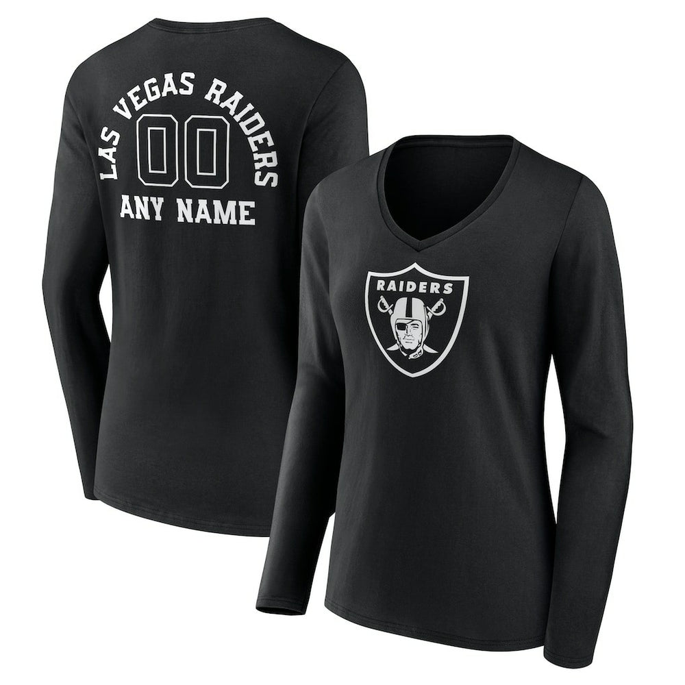 Las Vegas Raiders Women's Personalized Name & Number Monochrome Long Sleeve V-Neck T-Shirt | NFL Sale