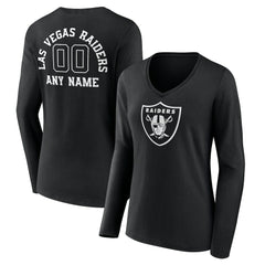 Las Vegas Raiders Women's Personalized Name & Number Monochrome Long Sleeve V-Neck T-Shirt | NFL Sale