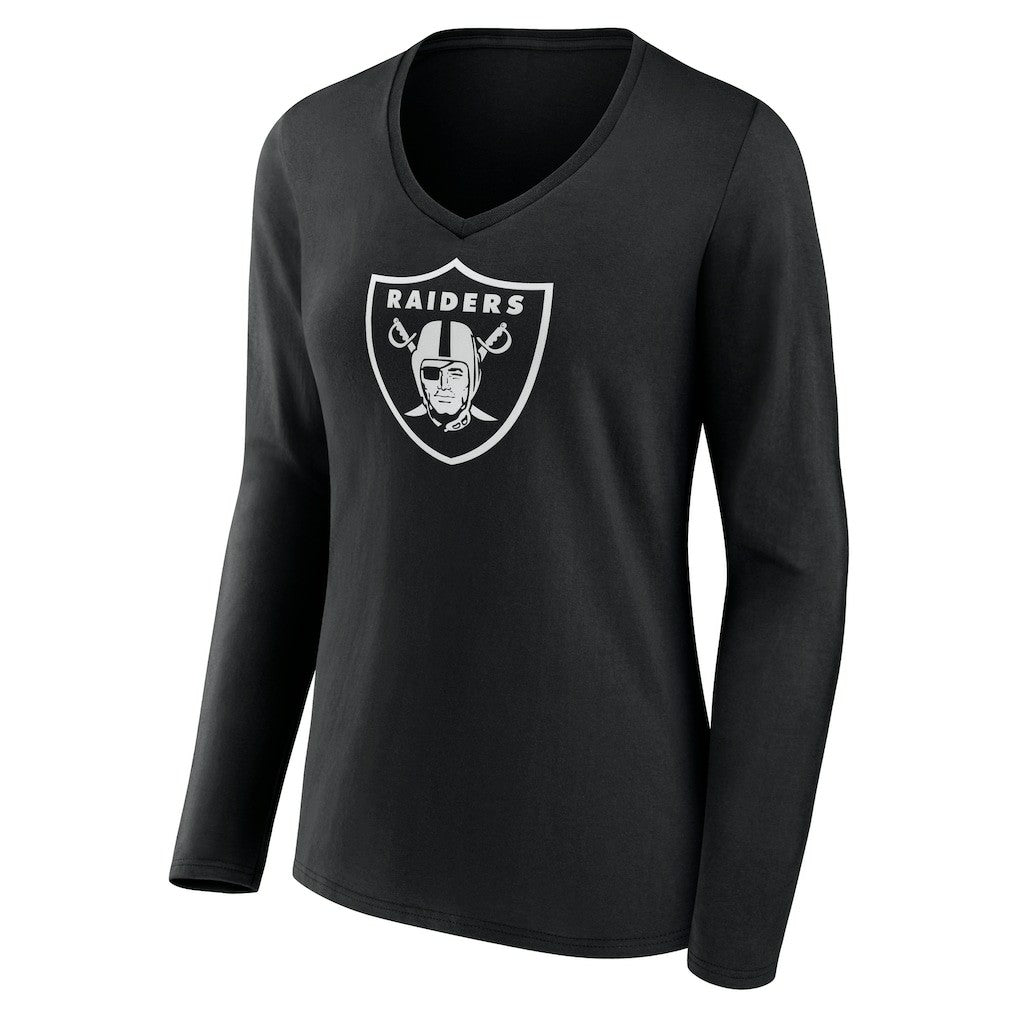 Las Vegas Raiders Women's Personalized Name & Number Monochrome Long Sleeve V-Neck T-Shirt | NFL Sale