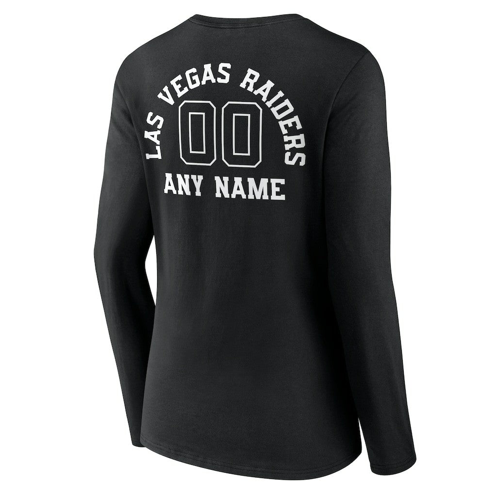 Las Vegas Raiders Women's Personalized Name & Number Monochrome Long Sleeve V-Neck T-Shirt | NFL Sale