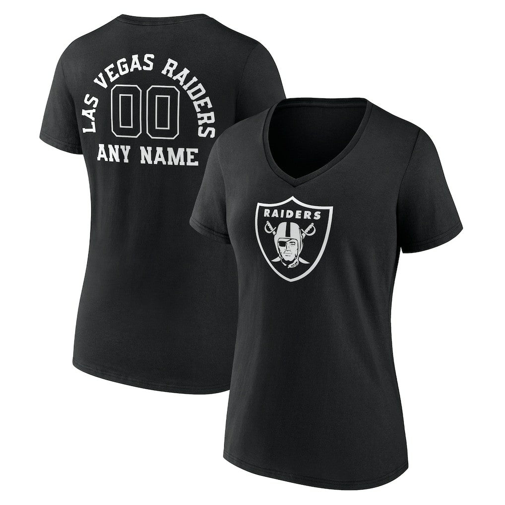 Las Vegas Raiders Women's Personalized Name & Number Monochrome V-Neck T-Shirt | NFL Hot