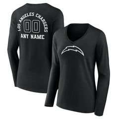 Los Angeles Chargers Women's Personalized Name & Number Monochrome Long Sleeve V-Neck T-Shirt | NFL Outlet