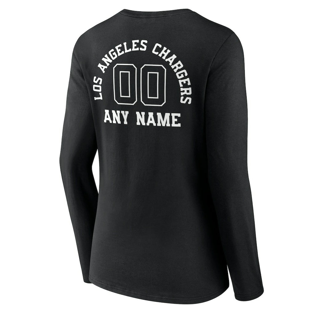 Los Angeles Chargers Women's Personalized Name & Number Monochrome Long Sleeve V-Neck T-Shirt | NFL Outlet