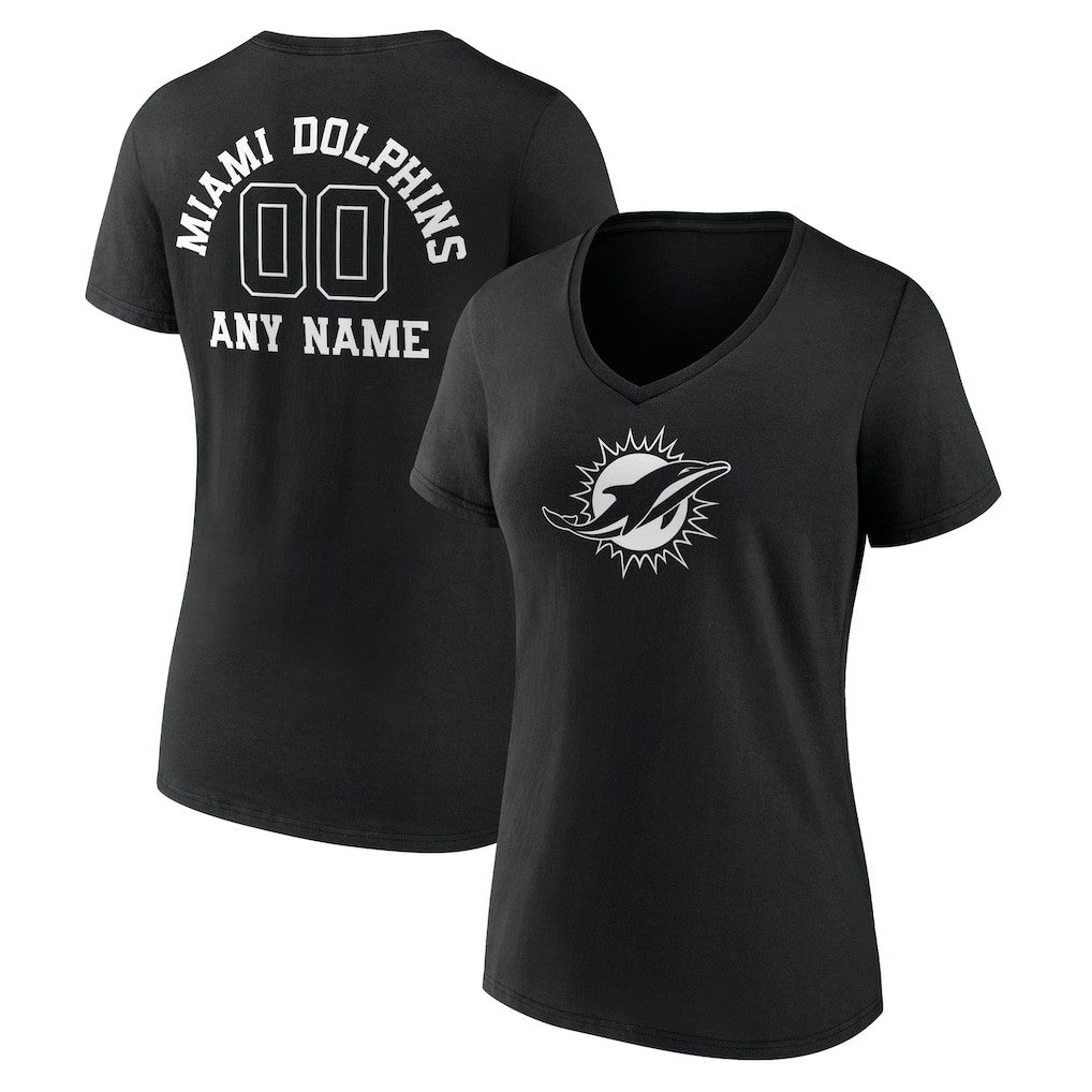 Miami Dolphins Women's Personalized Name & Number Monochrome V-Neck T-Shirt | NFL US