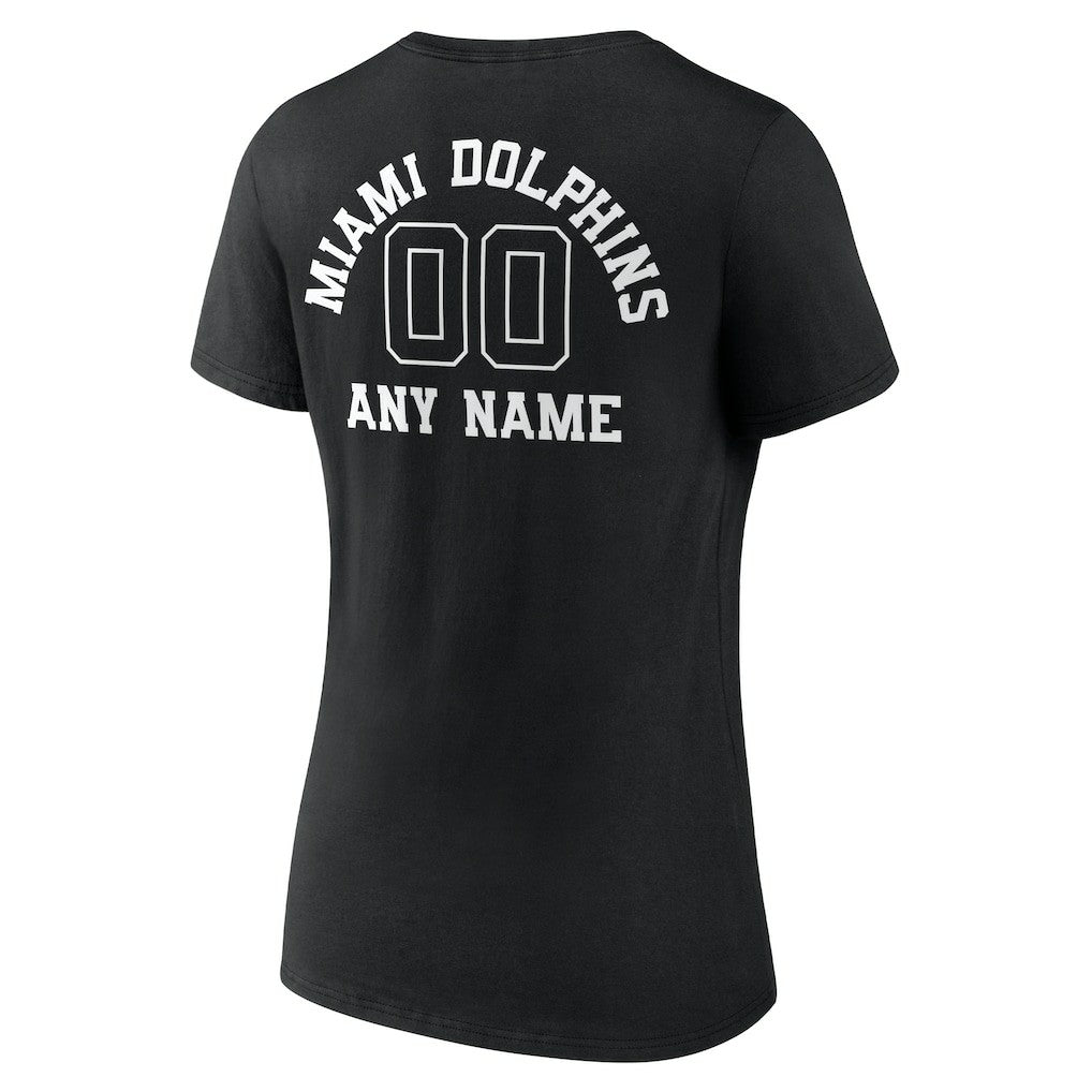 Miami Dolphins Women's Personalized Name & Number Monochrome V-Neck T-Shirt | NFL US