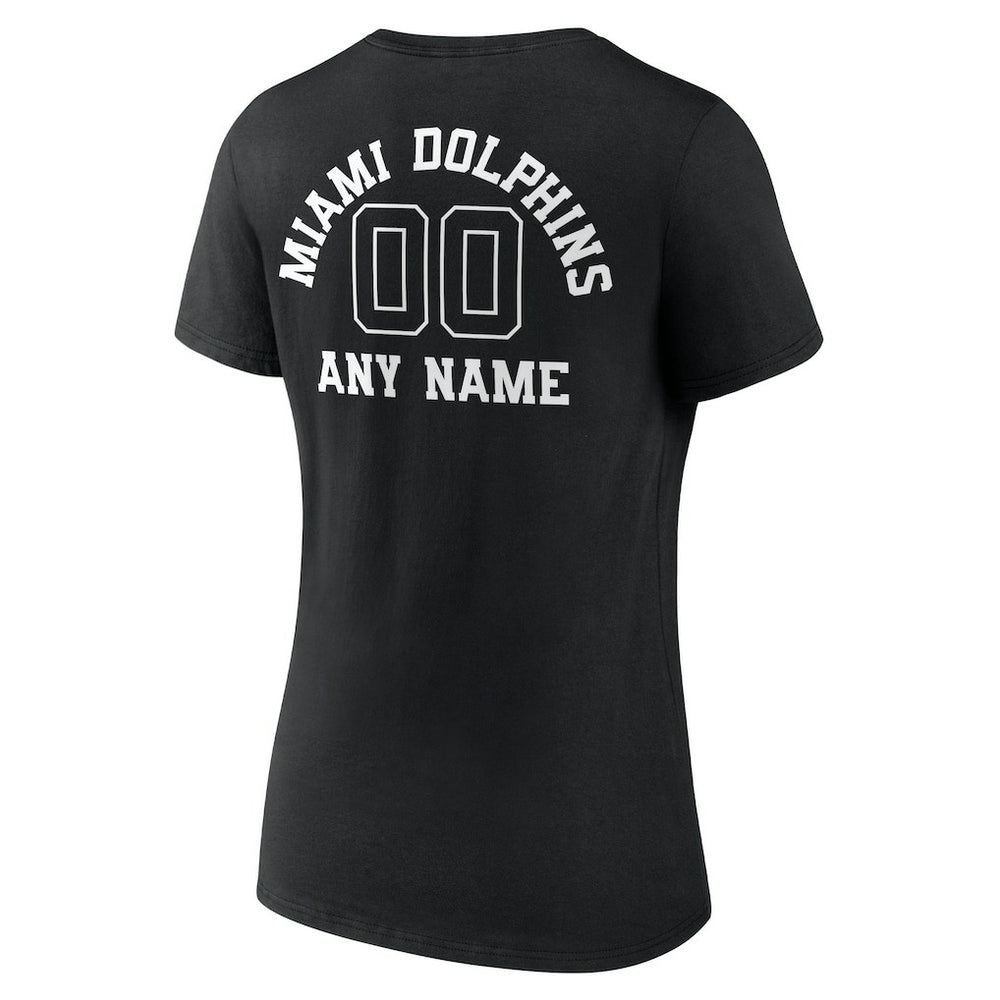 Miami Dolphins Women's Personalized Name & Number Monochrome V-Neck T-Shirt | NFL US