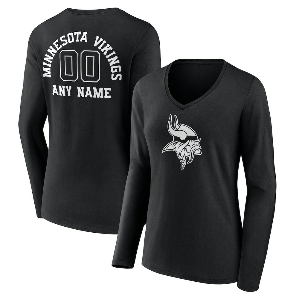 Minnesota Vikings Women's Personalized Name & Number Monochrome Long Sleeve V-Neck T-Shirt | NFL Sale