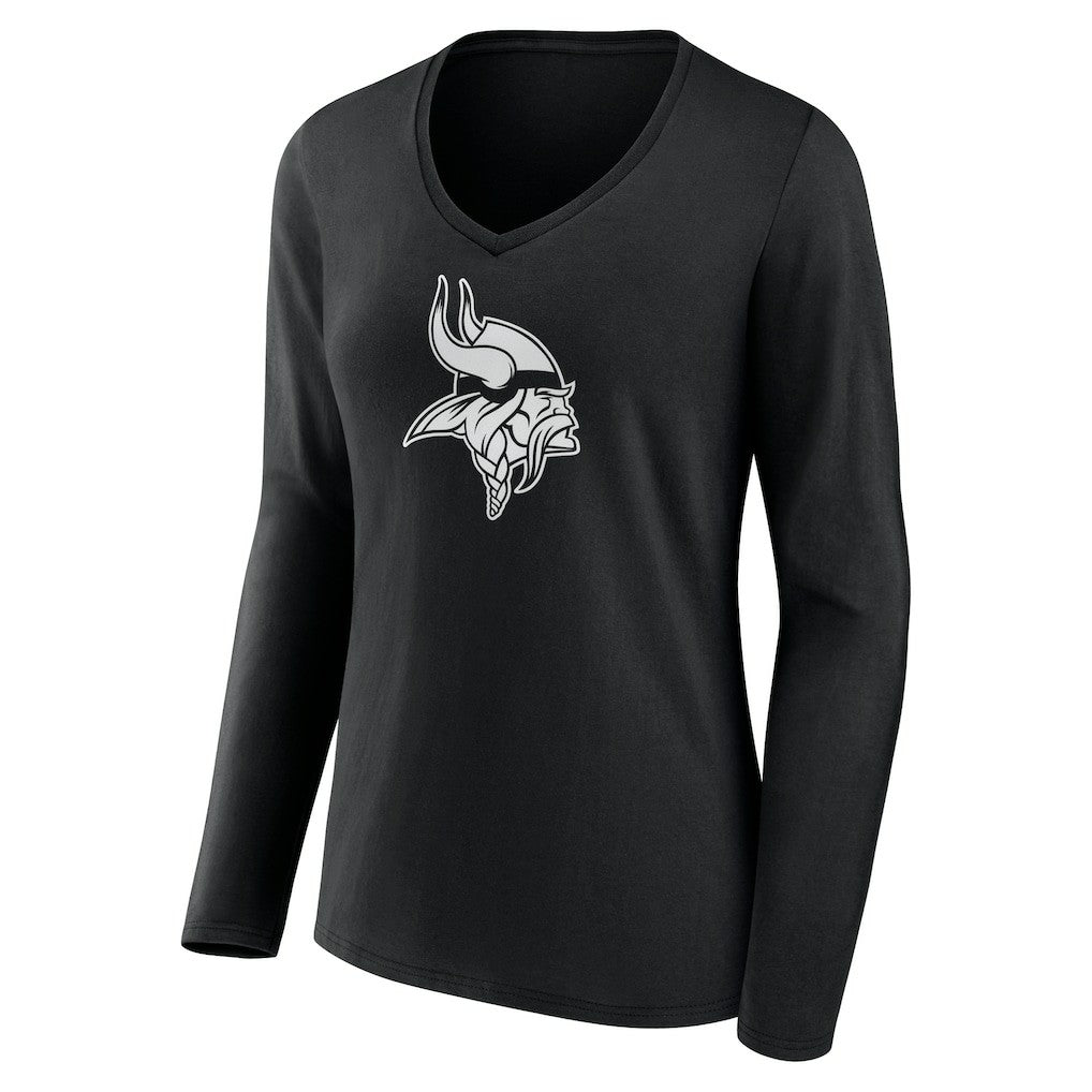 Minnesota Vikings Women's Personalized Name & Number Monochrome Long Sleeve V-Neck T-Shirt | NFL Sale