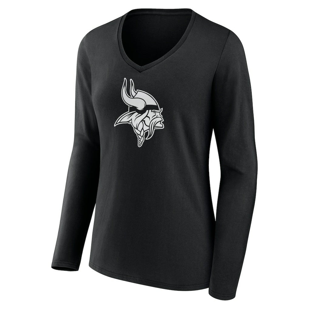Minnesota Vikings Women's Personalized Name & Number Monochrome Long Sleeve V-Neck T-Shirt | NFL Sale
