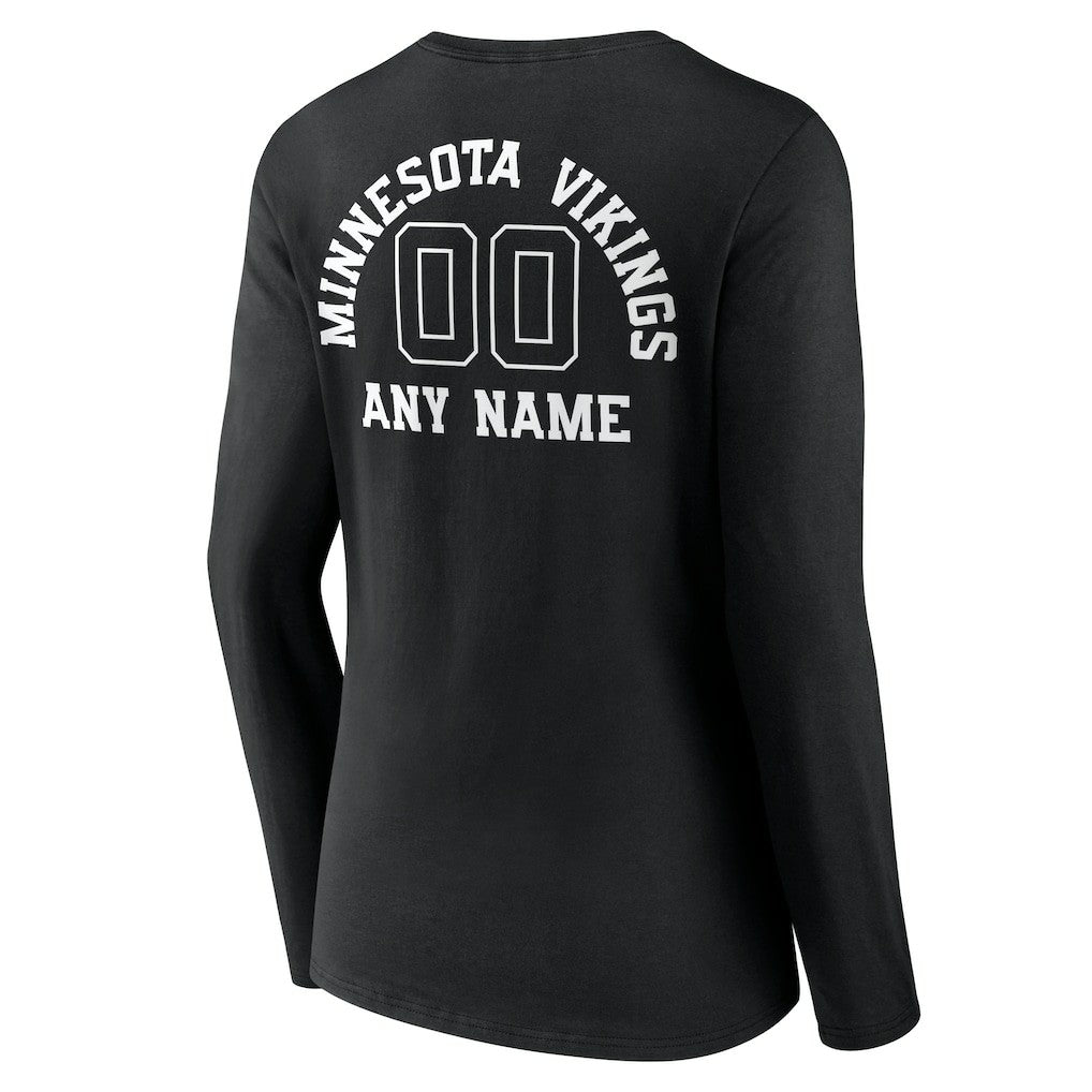 Minnesota Vikings Women's Personalized Name & Number Monochrome Long Sleeve V-Neck T-Shirt | NFL Sale