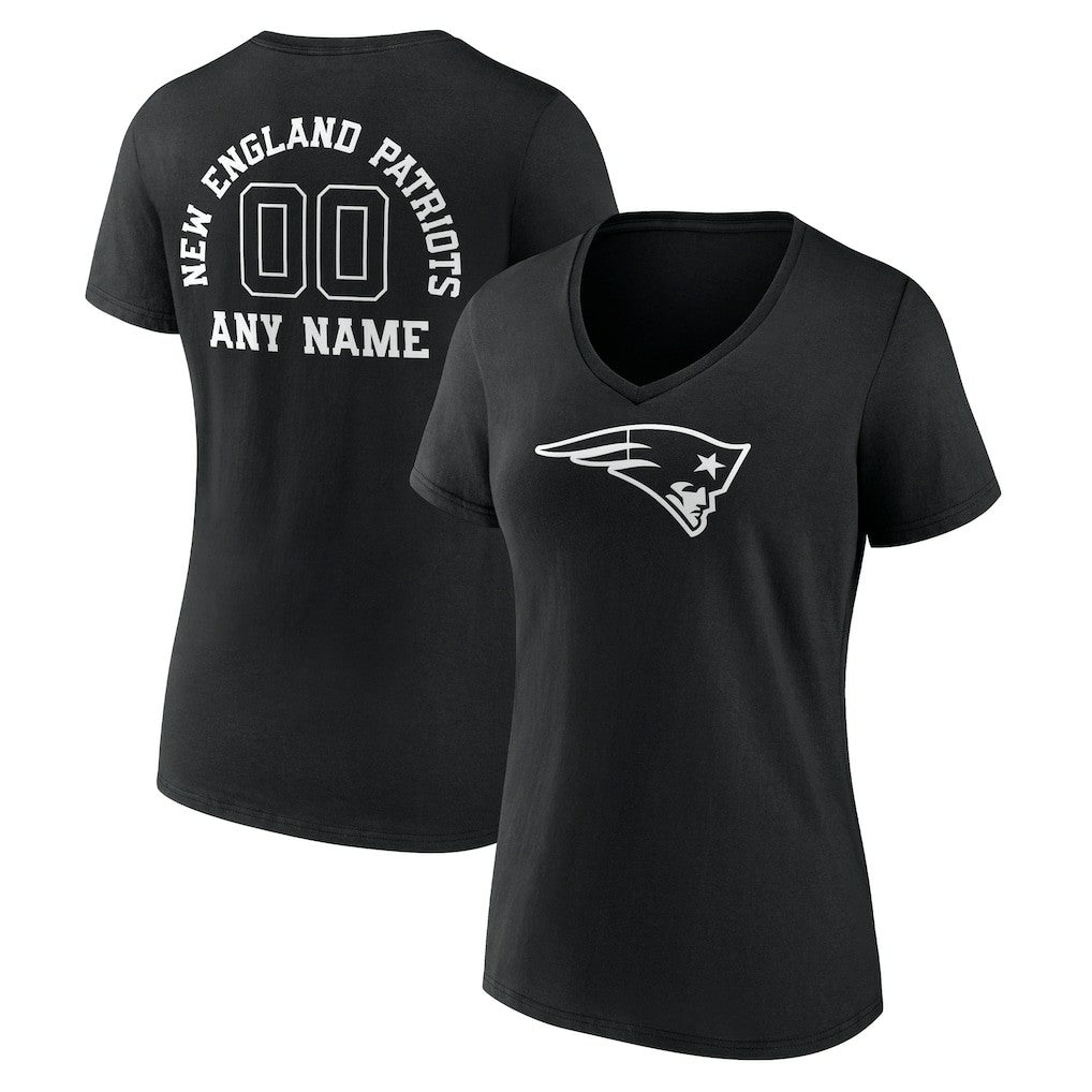 New England Patriots Women's Personalized Name & Number Monochrome V-Neck T-Shirt | NFL Online