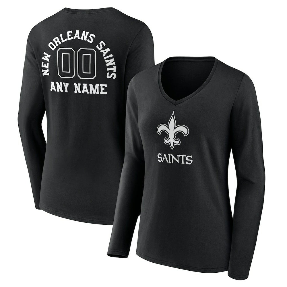 New Orleans Saints Women's Personalized Name & Number Monochrome Long Sleeve V-Neck T-Shirt | NFL Hot