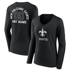 New Orleans Saints Women's Personalized Name & Number Monochrome Long Sleeve V-Neck T-Shirt | NFL Hot