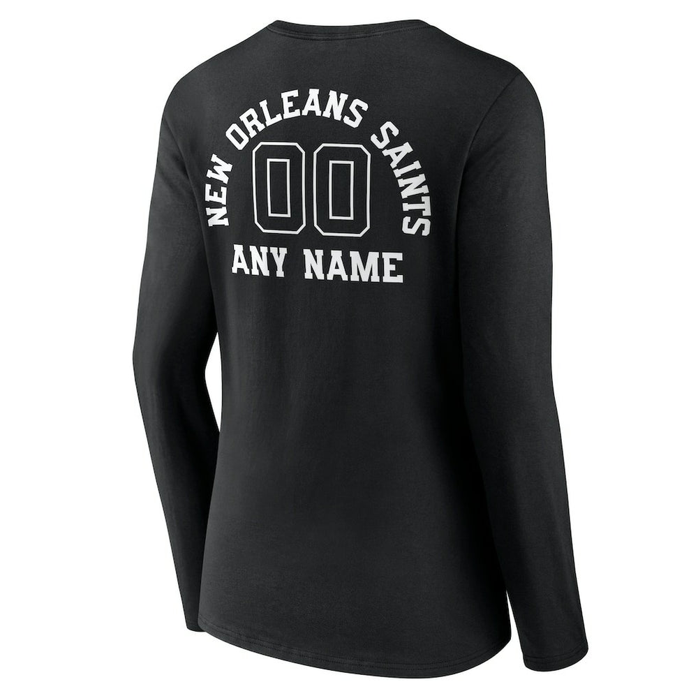 New Orleans Saints Women's Personalized Name & Number Monochrome Long Sleeve V-Neck T-Shirt | NFL Hot