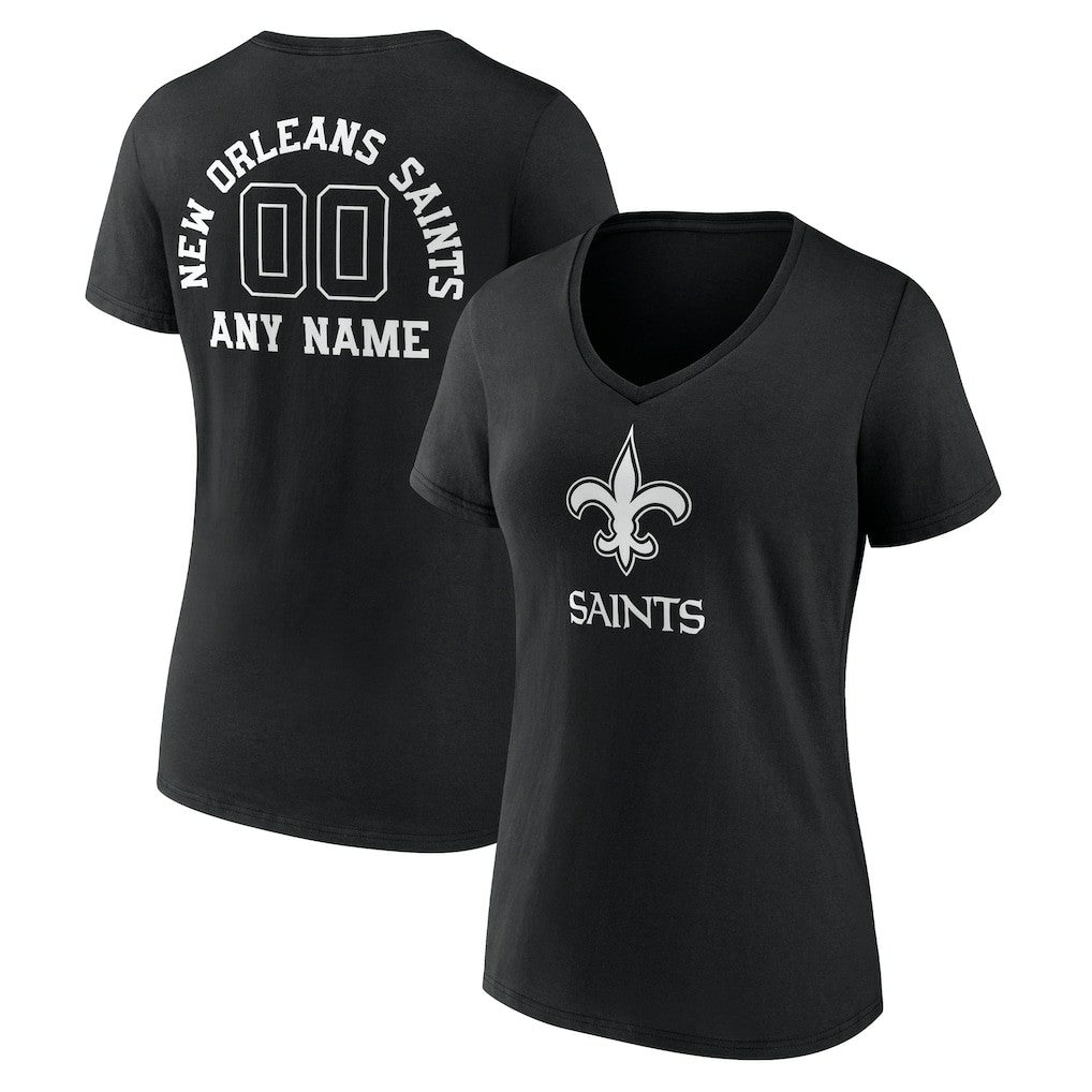 New Orleans Saints Women's Personalized Name & Number Monochrome V-Neck T-Shirt | NFL On sale