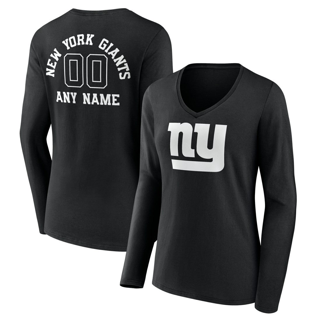 New York Giants Women's Personalized Name & Number Monochrome Long Sleeve V-Neck T-Shirt | NFL Near me