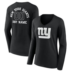New York Giants Women's Personalized Name & Number Monochrome Long Sleeve V-Neck T-Shirt | NFL Near me